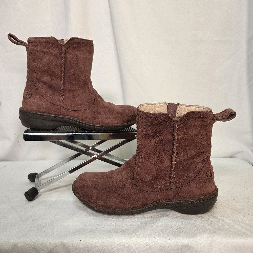 Women's 8 M Ugg Neevah Brown Sheepskin Shearling Fur Ankle Boots Side Zip Suede